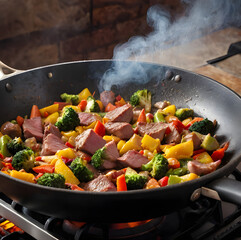 Wall Mural - pan fried chicken with vegetables