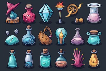 Wall Mural - Contemporary animated icons provide gui components for a witchcraft. Generative Ai