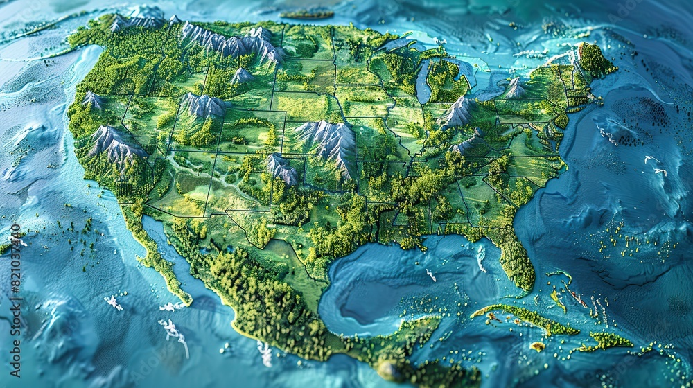 Stock-Illustration „physical map of the united states of america