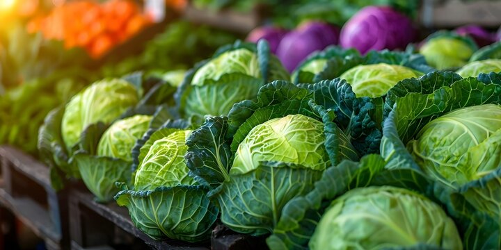 Cabbage sale at busy farmers market locally grown healthy produce. Concept Farmers Market, Cabbage, Local Produce, Healthy Eating, Sales