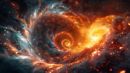 Wall Mural - A cosmic explosion of vibrant vortex energy spirals and multicolored swirls creates an abstract, futuristic digital realm..illustration stock image