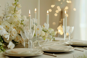 Wall Mural - Beautiful wedding table setting with flowers