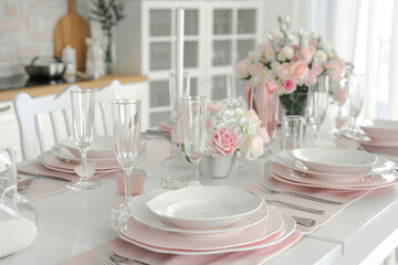 Wall Mural - Beautiful wedding table setting with flowers