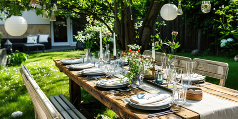 Wall Mural - Beautiful table setting for a party in the garden