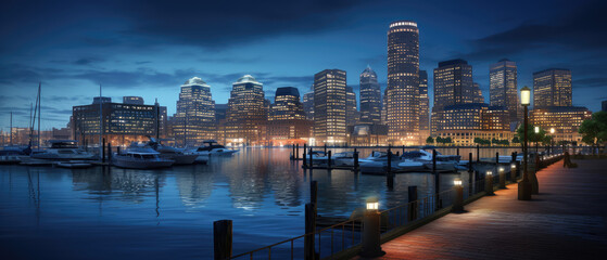 Poster - Twilight Marina: Urban Waterfront Elegance