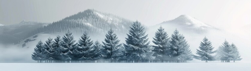 Wall Mural - Fir trees among snowy mountains.