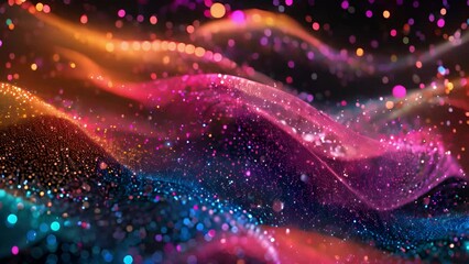 Leinwandbilder - Rich, swirling waves of vibrant colors and glitter create an enchanting abstract pattern, set against a dark background.