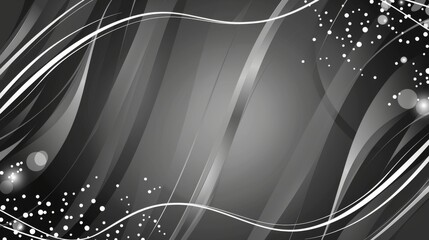 Wall Mural - Abstract design with flowing black and white lines and sparkling dots creating a dynamic and elegant pattern