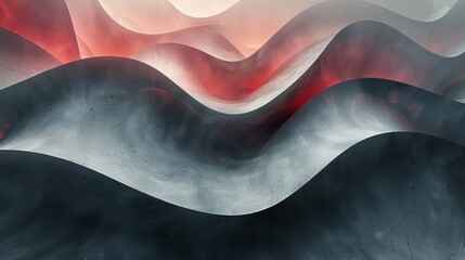 Wall Mural - Abstract wavy shapes in red and grey. 3D rendering digital artwork. Design for wallpaper, poster, and banner