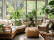 © evening_tao - Cozy Sunroom Interior with Lush Greenery and Natural Light