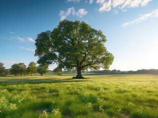 Sticker - Majestic Lone Tree in Serene Summer Meadow