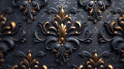 Wall Mural - black damask pattern background.illustration stock image