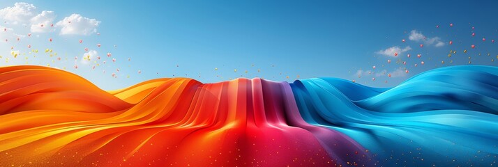 Wall Mural - Vibrant Tulips Under Blue Sky Generative AI