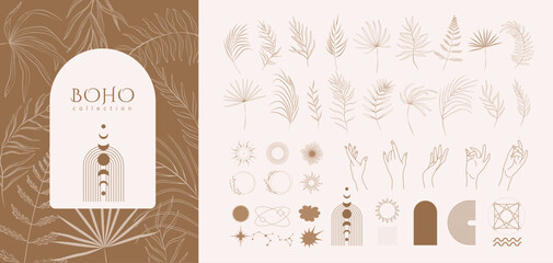 Wall Mural - set of geometric boho design elements icons and symbols. simple shapes forms and frames inspired ret