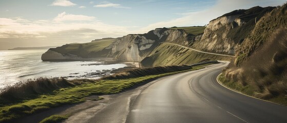 Wall Mural - Scenic Coastal Road Along Cliffside at Sunset