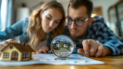 Wall Mural - Exciting Couple Reviewing Home Listings for Perfect Sale   Symbolizing Search for Ideal Home   Realistic Photo Stock Concept
