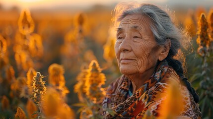 Wall Mural - An elderly individual utilizes CBD-infused cannabis to alleviate rheumatism and pain, facilitating a comfortable drying process of their harvested cannabis crop..stock image