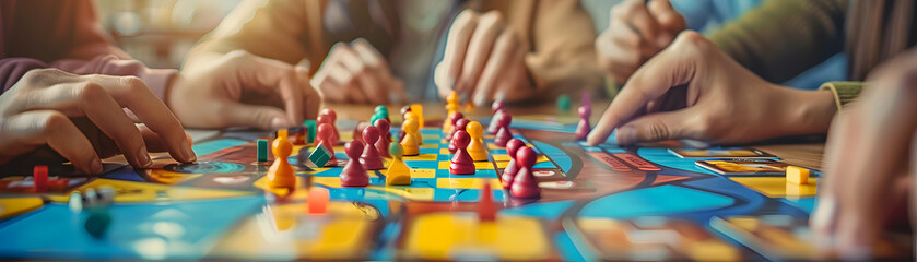 Wall Mural - Happy Friends Enjoying a Board Game Night Together, Capturing the Excitement and Bonds of Friendly Competition   Photo Realistic Concept in Adobe Stock