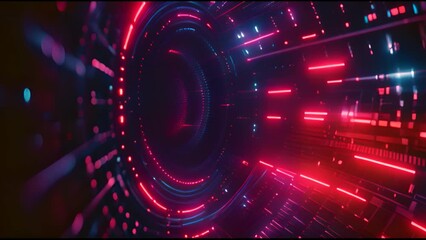 Aufkleber - circular flares tunnel shapes form cyber hud interface Geometric cell loop background. Hi-tech interfaces futuristic display, Hologram button, target.