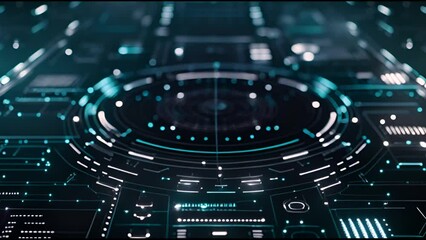 Leinwandbilder - HUD abstract Sci Fi technological template. Animated texture for broadcast futuristic animation. Many digital elements on the HUD. Digital HUD graphic of a screen.