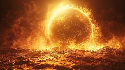 Wall Mural - earth globe under the extreme heat of the sun europe burning into flame destroyed by fire conceptual illustration of global warming temperature increase.illustration stock image