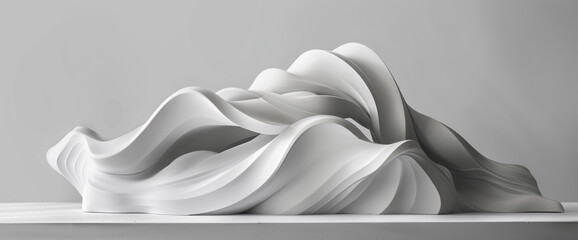 Wall Mural - Develop a sleek and dynamic wave sculpture featuring smooth contours and sculpted three-dimensional features, isolated on a pure white surface.