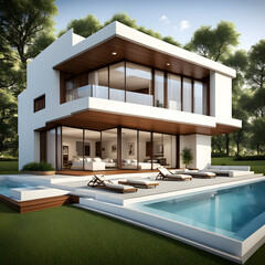 Sticker - Modern luxury villa design, high-end villas, wealthy areas, single family, billionaire lifestyle, swimming pool