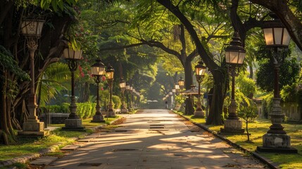  Enchanted Pathway: Trees Adorned With Lanterns