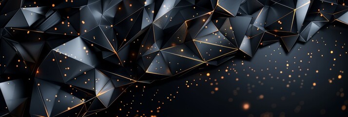 Wall Mural - Futuristic surface of modern golden black triangles. Polygon structure. 3d rendering.