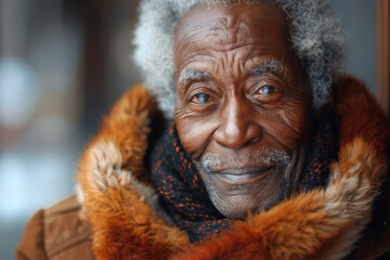 Canvas Print - Close up of person in fur coat against blurred winter background for marketing campaign