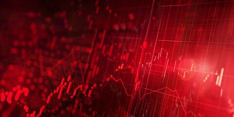 Wall Mural - Red stock market graph abstract background depicting financial downturn, bankruptcy, loss, recession, crash, and economic crisis