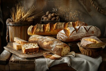 Wall Mural - variety of artisanal bread in bakery