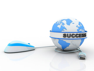 Wall Mural - 3d rendering success globe connected mouse