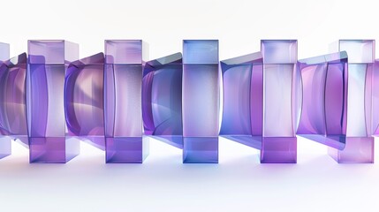 Wall Mural - 3D rendering of violet blue square translucent glass shapes isolated on white background