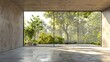 © Антон Сальников - 3D render of empty concrete room with large window on nature background.