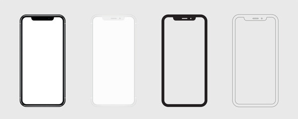 smartphone mockup in clay, outline, flat style screen. mobile phone vector. phone mock up Isolated on White Background. Vector illustration