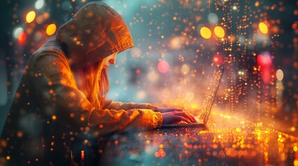 Digital software technology development, agile methodology concept. Computer programmer coding javascript on computer with internet network connection