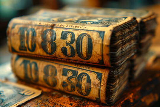 A close-up of a price tag with exaggeratedly high numbers, symbolizing the cost of overindulgence.There are two vintage books stacked, labeled with the number 1030