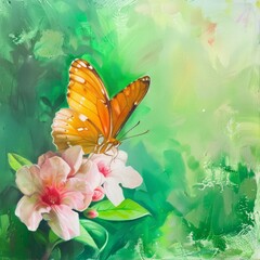 Wall Mural - A butterfly is flying over a flower