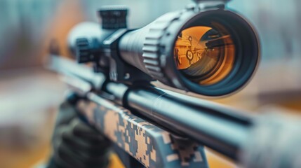 Wall Mural - A rifle with a scope is on display