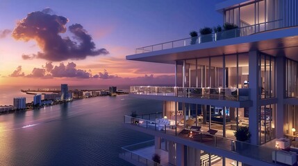 Wall Mural - Discover the zenith of urban sophistication from the lofty heights of a double-height loft atop one of Brickell Key's most prestigious buildings in Miami