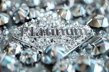 Wall Mural - The word 'Platinum' amidst a pile of shiny, reflective crystals