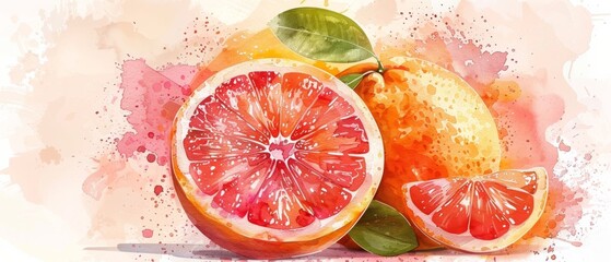 Wall Mural - Grapefruit Fruit in Stunning Watercolor.
