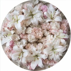 Wall Mural - A white flower arrangement with pink flowers in the center