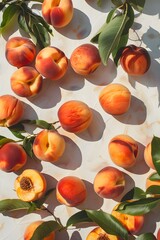 Sticker - Many peaches on table with leaves