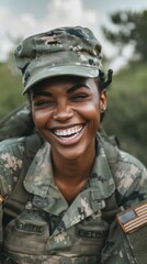 Wall Mural - A smiling woman in a military uniform