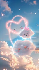 Wall Mural - A cartoon of a heart and two clouds with smiling faces