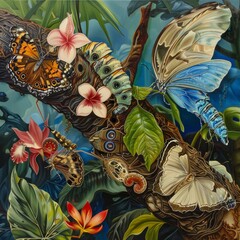 Canvas Print - A painting of a tree with many butterflies on it