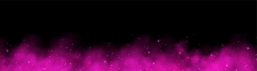 Wall Mural - pink magic smoke with stars and sparkles, fog with glowing particles, colorful vapor with star dust.