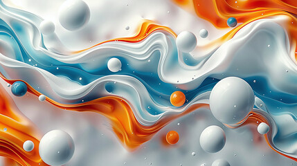 Wall Mural - 3D abstract background, white cream or paint with hingts of blue and orange, balls and spheres